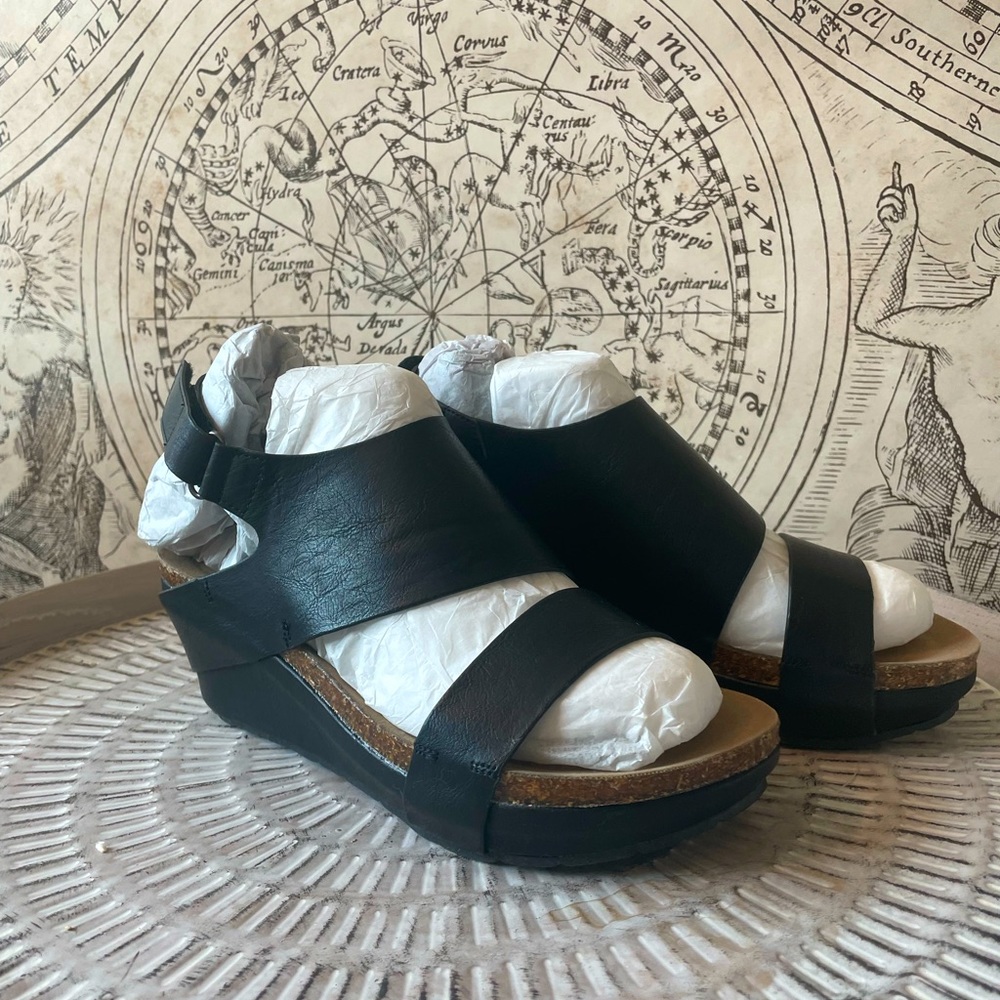Pierre Dumas Black Chantal Platform Wedge Sandals
